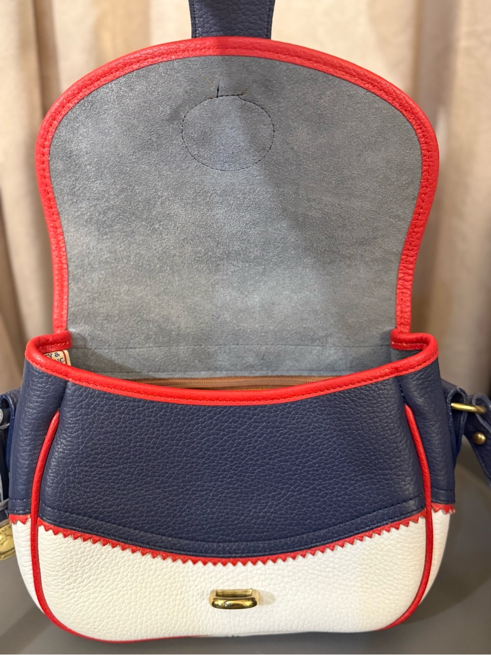 Dooney & Bourke Navy, White & Red Pebble Leather Crossbody Saddle Bag - Picture 6 of 8